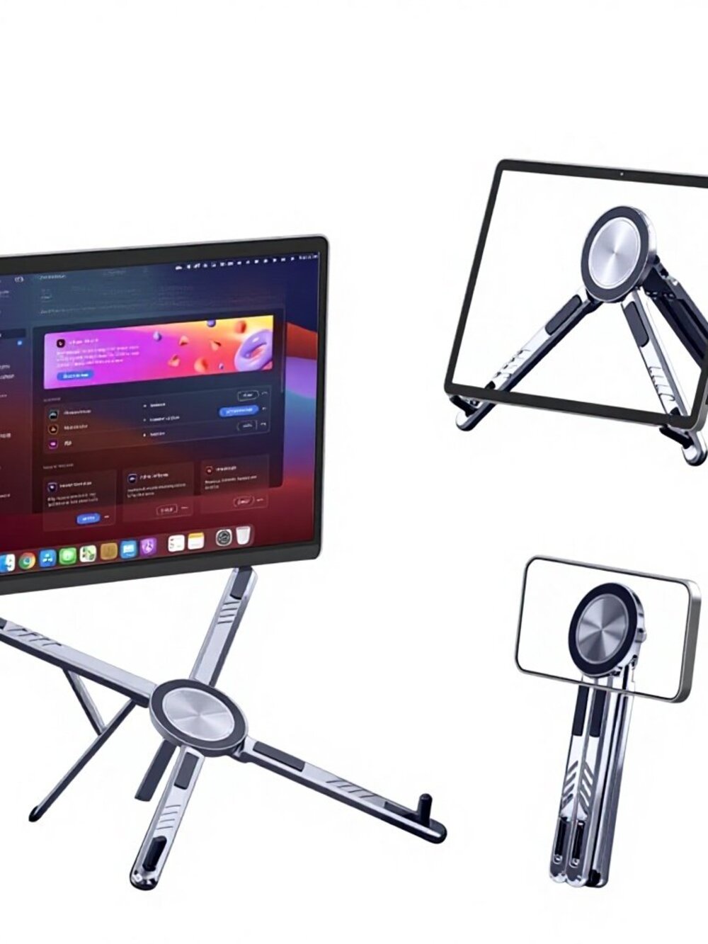 Ergonomic Laptop Stand & Tablet Holder – 3-in-1 Aluminum Desk Stand with 8-Level
